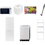 【家電セット】7点セット (8kg洗濯機 173L冷蔵庫 オーブンレンジ 炊飯器 32型液晶テレビ 軽量クリーナー 家電収納ラック) YAMAZEN(山善)