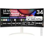 34SR65QC-W 34インチ 曲面型ウルトラワイドスマートモニター(3440x1440/WebOS/ワイヤレス対応/VA/アンチグレア/HDMIx2/スピーカー/チルト/高さ調整/ホワイト筐体/3年保証) LG