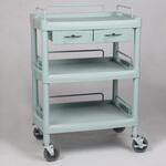 Y201H オールプラスチックワゴン プラスチックワゴン3段 引出し2個・ガードレール付き 655×455×825mm アズワン