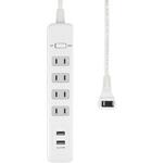 WLS-4232BUA(W) 電源タップ 2m 延長コード タップ USB 耐雷 L型 集中スイッチ付 オート急速充電 ELPA