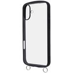 RT-P48CMD1/B iPhone 16 Plus Like standard Puffull 耐衝撃 バンパー ストラップ金具付き ハイブリッドケース / ブラック レイ・アウト