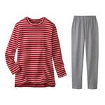 046520302 綿100%スムースボーダー柄パジャマ/ワインレッド/M セルヴァン