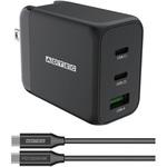 Power Delivery対応 GaN AC充電器/65W/USB Type-A 1ポート Type-C 2ポート/ブラック & Type-C to Cケーブルセット アドテック