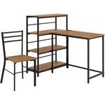 木目調 4段 ラック + デスク + チェア 3点セット L字デスク パソコンデスク 収納 棚付き 萩原