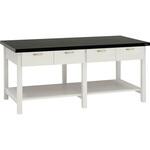 L76JCG MAU6 木製実験台・作業台 両面 アジャスタータイプ 棚付 引出し付 ラッチ付タイプ 1800×900×800mm オカムラ(岡村製作所)