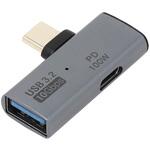 USBアダプタ Cオス - Aメス 横L型 10Gbps PD100Wポート付 アイネックス