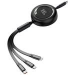 3in1 巻き取り式USBケーブル 100W 1.2m ブラック ZATTA