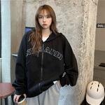 薄手 オーバーサイズ カレッジロゴ フーディ スウェット ジップパーカー トップハウス