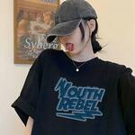 ビッグシルエット ルーズ シンプル 古着風 フロント ロゴ オーバーサイズ 半袖 Tシャツ トップハウス