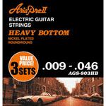 AGS-803HB 3セット 3セットパックエレキギター弦 Heavy Bottom .009-.046 Aria(アリア)