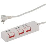 ランプレス個別スイッチ付電源タップ3個口 雷ガード オーム電機