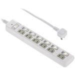 HS-T62BHL3-W 発煙ガード個別押しボタンスイッチ付き電源タップ ブレーカー付き 雷ガード オーム電機
