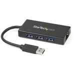 3ポートUSB 3.0ハブ付きギガビットEthernet対応有線LANアダプタ アルミ筐体 本体一体型ケーブル StarTech.com