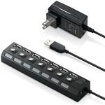 USBハブ 2.0 7ポート 個別スイッチ付 セルフパワー バスパワー 両用 マグネット付 スイングコネクタ エレコム