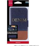 LP-I7PFDMINDBR iPhone7 Plus ブックタイプファブリックデザインケース「DENIM」 インディゴ/ブラウン ストラップホール付 スタンド機能 LEPLUS