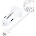 シガーソケットカーチャージャー/コイル型/Lightningケーブル/1m/1x USB-Aポート/12W/ホワイト/iPhone iPad & タブレット用車載充電器/2ポートUSB カーチャージャー/カールコード StarTech.com