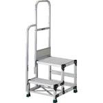 アルミ製作業用踏台 グレーチングタイプ 2段 階段片手すり付 TRUSCO