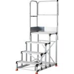 アルミ製作業用踏台 グレーチングタイプ 4段 階段片手すり付 TRUSCO