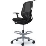 シルフィー 固定肘 背メッシュ ハイ ハイチェア ブラックボディ ハンガー付 ランバー付 アルミ脚 オカムラ(岡村製作所)