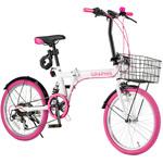 折りたたみ自転車 6段変速 リアサス・カゴ・カギ・ライト付き GRAPHIS 