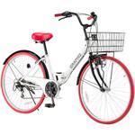 ※3月2日まで出品予定※ シティサイクル 赤 6段変速ギア　折りたたみ 折りたたみシティサイクル 折りたたみ自転車 シマノ製6段変速 26