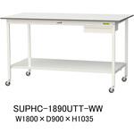 軽量作業台/耐荷重128kg_移動式_引き出し付_全面棚付_ワークテーブル150シリーズ_低圧メラミン天板 山金工業