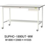 軽量作業台/耐荷重128kg_移動式_引き出し付_半面棚付_ワークテーブル150シリーズ_低圧メラミン天板 山金工業