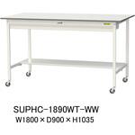 軽量作業台/耐荷重128kg_移動式_ワイド引き出し付_半面棚付_ワークテーブル150シリーズ_低圧メラミン天板 山金工業
