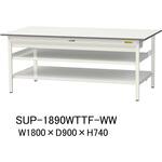 軽量作業台/耐荷重150kg_中間棚付固定式_ワイド引き出し付_全面棚付_ワークテーブル150シリーズ_低圧メラミン天板 山金工業