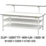 軽量作業台/耐荷重150kg_中間棚付固定式_架台付_全面棚付_ワークテーブル150シリーズ_低圧メラミン天板 山金工業