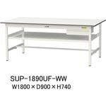 軽量作業台/耐荷重150kg_中間棚付固定式_引き出し付_ワークテーブル150シリーズ_低圧メラミン天板 山金工業