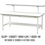 軽量作業台/耐荷重150kg_固定式_架台付_半面棚付_ワークテーブル150シリーズ_低圧メラミン天板 山金工業