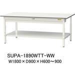 軽量作業台/耐荷重150kg_高さ調整式_ワイド引き出し付_全面棚付_ワークテーブル150シリーズ_低圧メラミン天板 山金工業