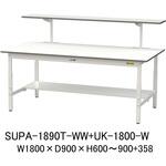 軽量作業台/耐荷重150kg_高さ調整式_架台付_半面棚付_ワークテーブル150シリーズ_低圧メラミン天板 山金工業