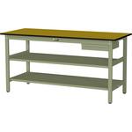 ワークテーブル300シリーズH900固定式(中間棚・全面棚板・1段(浅型W394mm)キャビネット付き) 山金工業