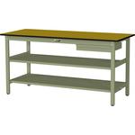 ワークテーブル300シリーズH900固定式(中間棚・全面棚板・1段(浅型W500mm)キャビネット付き) 山金工業