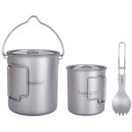 LF-TPS010 チタン製クッカーセット 3点 保温保冷 耐食 軽量 蓋ハンドル付 アウトドア食器 LandField
