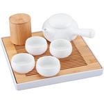 カジュアル中国茶器セット マットホワイト (茶盤1茶壷1茶缶1茶杯4) カンダ