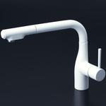 KM6101ECM4 シングルレバー式シャワー付混合栓(eレバー)マットホワイト KVK