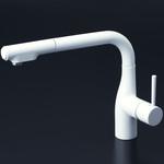 KM6101VECM4 シングルレバー式シャワー付混合栓(eレバー・回転規制)マットホワイト KVK