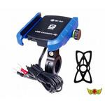バイク用 USB付き スマートフォンホルダー 360度回転 5V/2.5A QC3.0 防水仕様 落下防止バンド付き MAD MAX(マッドマックス)
