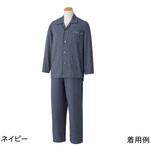 大きめボタンのびのびストレッチパジャマネイビー S ケアファッション