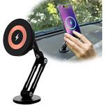 MagSafe対応 車載ワイヤレス充電器 ダッシュボード用 粘着固定 ロングアーム Bタイプ ブラック MagSafe非対応機種・ケースOK Smart Stock