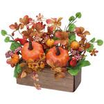 8186-480 秋のディスプレイ・装飾用品 ウッドプランターパンプキンアレンジ 幅27×高さ18cm(造花) ストア・エキスプレス