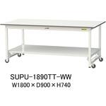 軽量作業台/耐荷重150kg_ワンタッチ移動H740_全面棚板付_ワークテーブル150シリーズ 山金工業