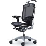 コンテッサセコンダ、可動肘、ハイバック、座メッシュ、ハンガー付、ランバー付、ブラックB、シルバー、脚シルバー、ウレタン オカムラ(岡村製作所)