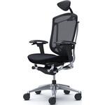 コンテッサセコンダ、可動肘、可動ヘッド、座クッション、ハンガー無、ランバー付、ブラックB、ポリッシュ、脚ポリッシュ、ウレタン オカムラ(岡村製作所)