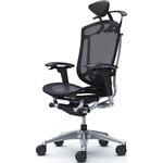 コンテッサセコンダ、可動肘、可動ヘッド、座メッシュ、ハンガー付、ランバー付、ブラックB、ポリッシュ、脚ポリッシュ、ウレタン オカムラ(岡村製作所)