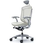 コンテッサセコンダ、固定肘、可動ヘッド、座革、ハンガー無、ランバー無、ホワイトB、ポリッシュ、脚ポリッシュ、ウレタン オカムラ(岡村製作所)