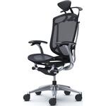 コンテッサセコンダ、固定肘、可動ヘッド、座メッシュ、ハンガー付、ランバー無、ブラックB、ポリッシュ、脚ポリッシュ、ウレタン オカムラ(岡村製作所)